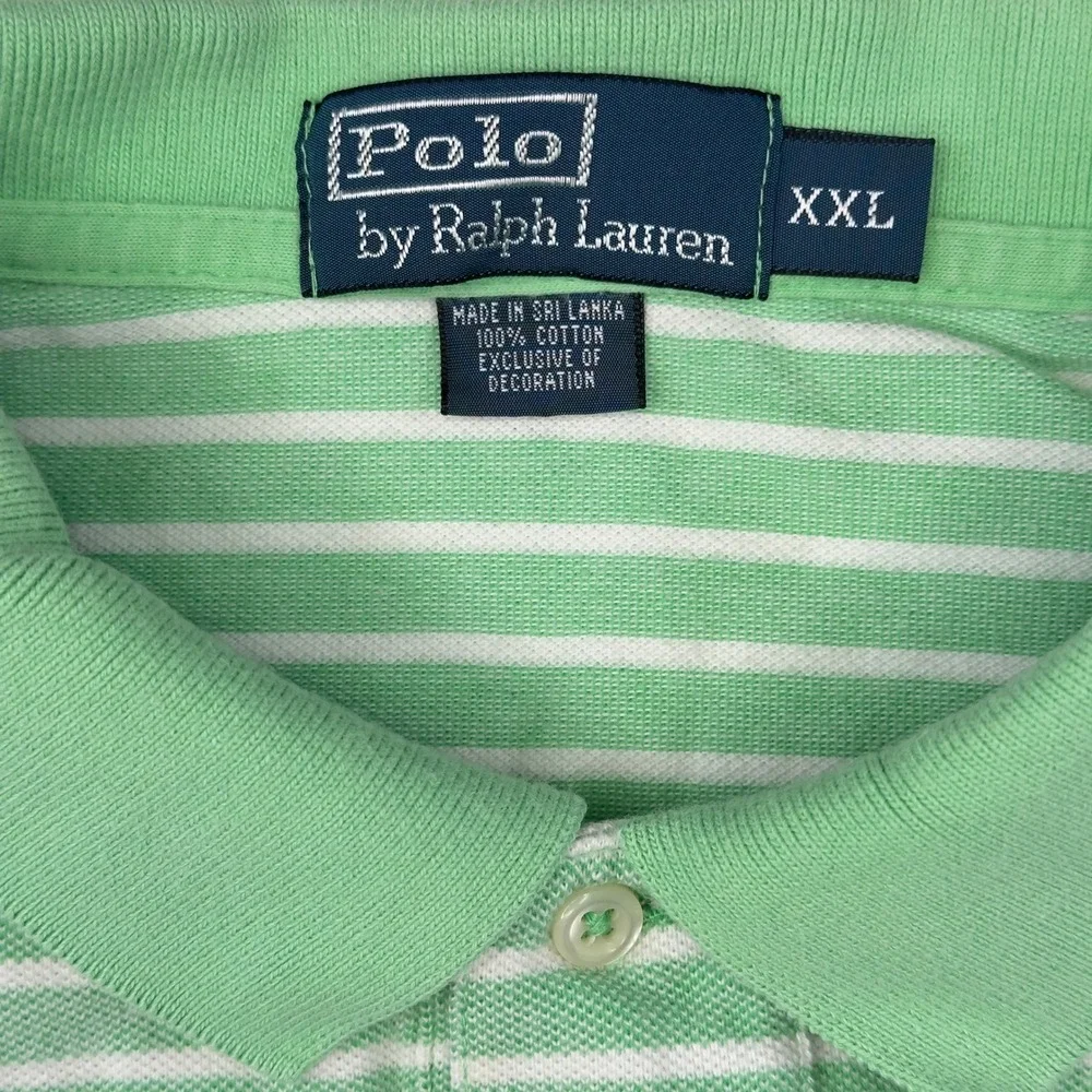 Polo Ralph Lauren Shirt Men's XXL Vintage Golf Green White Stripe Polo Pink Pony